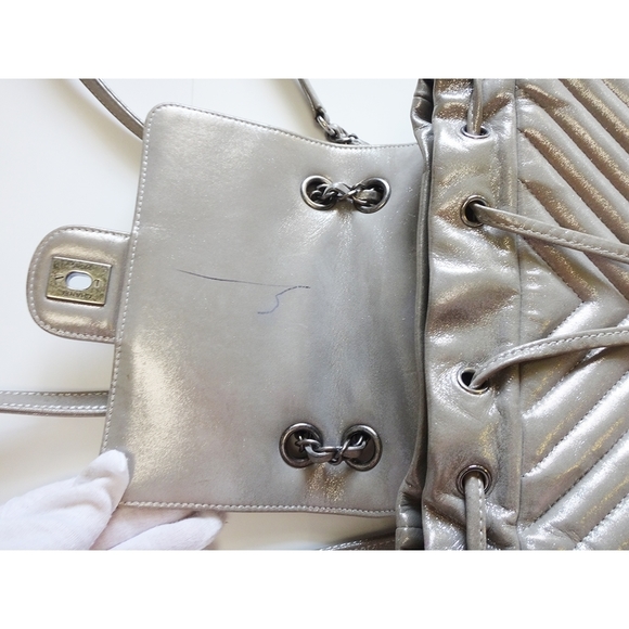 Chanel V Stitch Silver Chevron Leather Rucksack main image 8